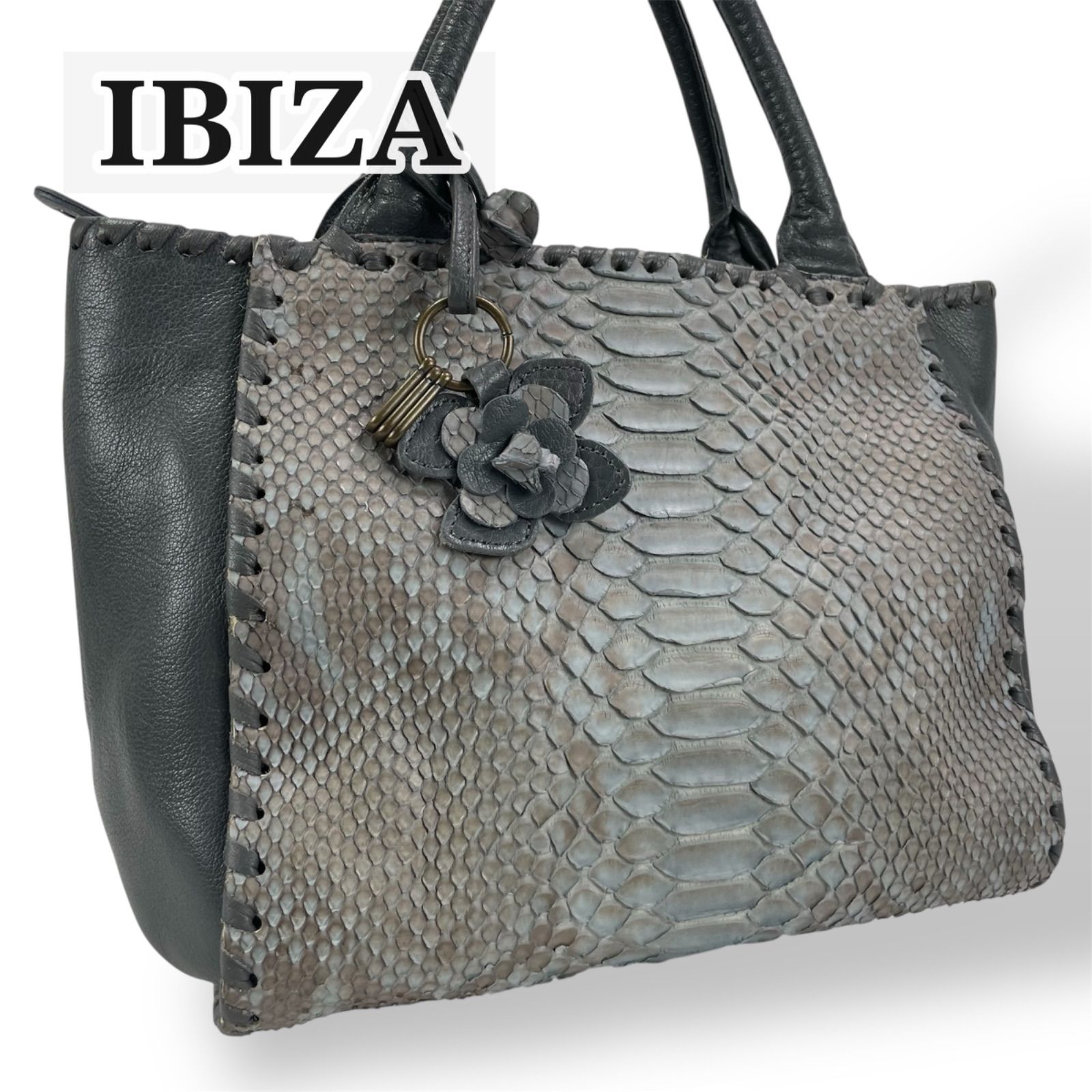 美品】IBIZA イビザ パイソン 本革 レザー トートバッグ ハンドバッグ 