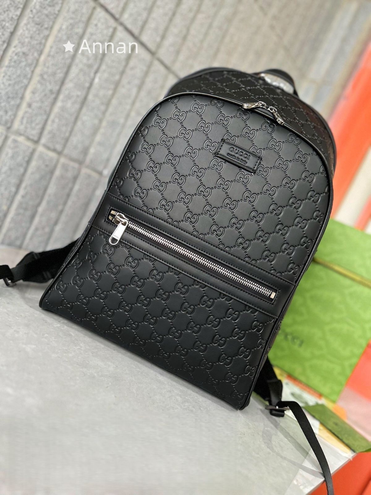 限定品★★ グッチ リュック GGブラック GGスプリーム/レザー 771158 GUCCI バッグ バックパック 黒