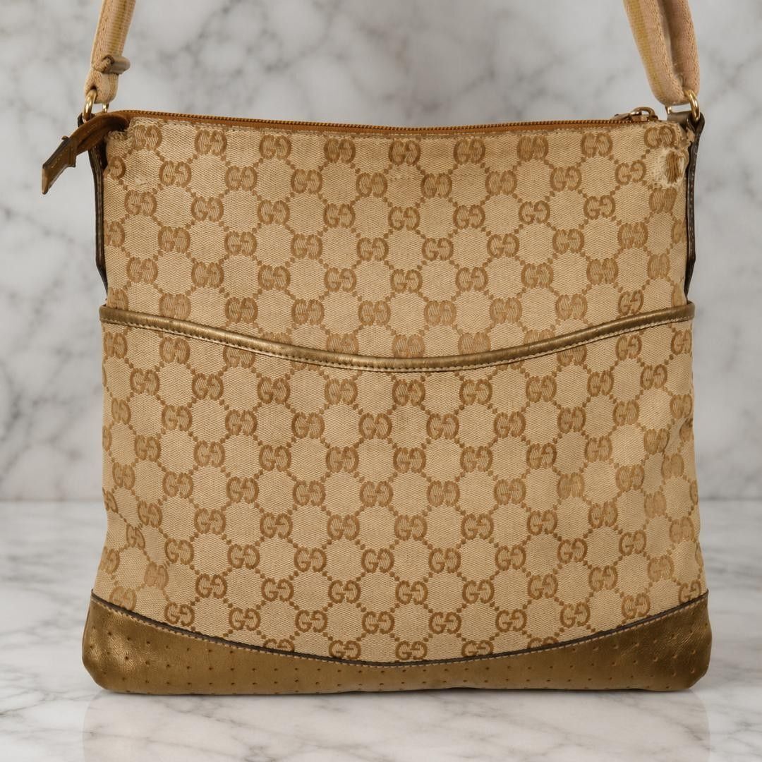 人気】GUCCI グッチ GGキャンバス レザーパンチング ショルダーバッグ