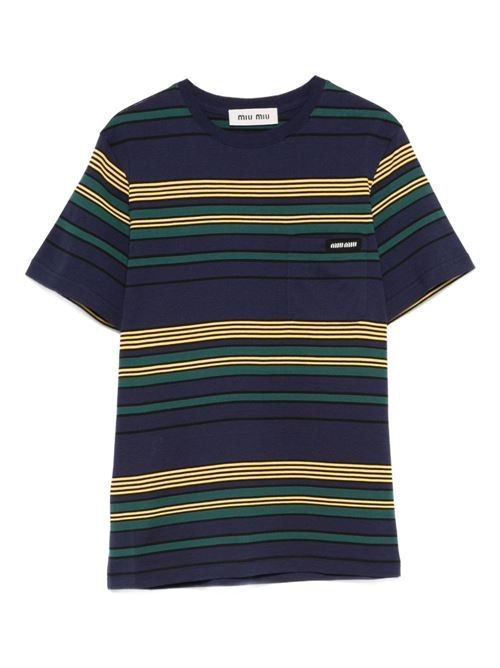 MIU MIU ストライプコットンTシャツ 送料無料