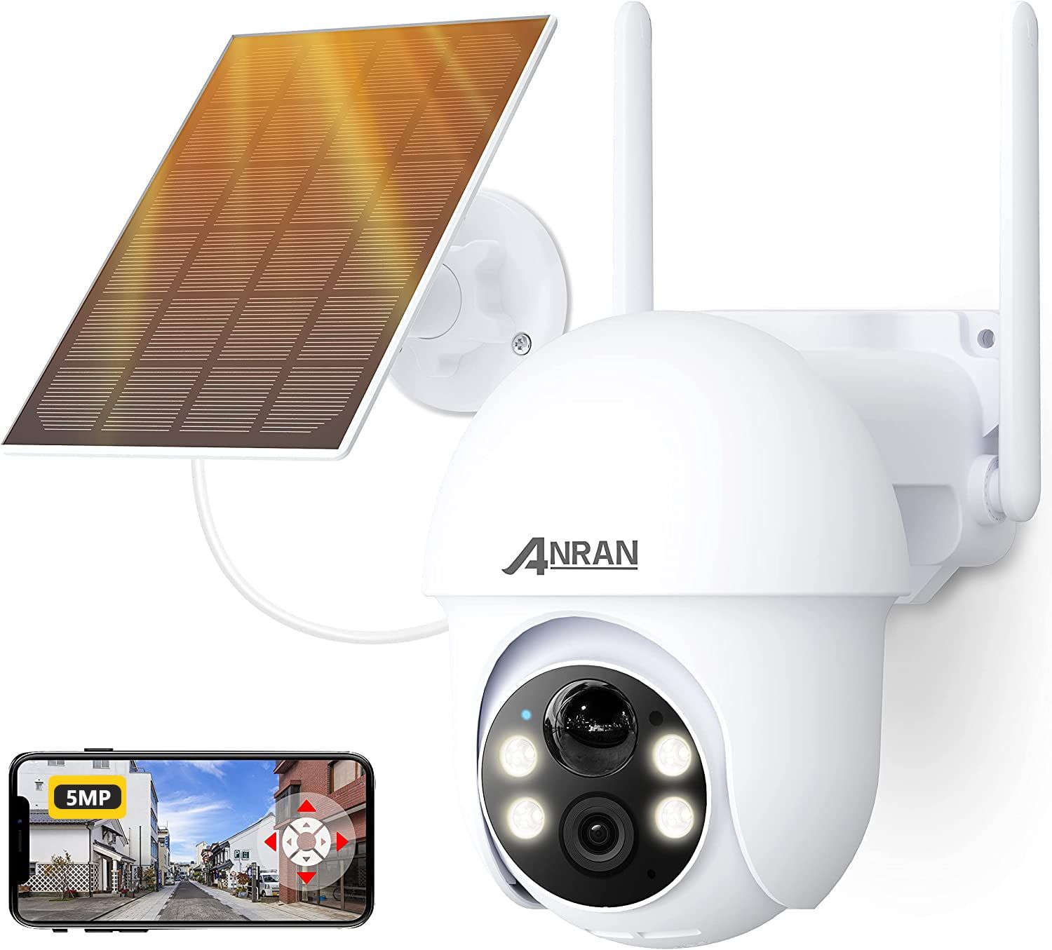 【強化版500万 4灯夜間カラー撮影・Alexa対応】 ANRAN 防犯カメラ 屋外 ソーラー 電源不要 完全無線 長時間稼働 5DBiWiFi強化 5MP監視カメラ 屋外ソーラー 屋外防犯カメラ ワイヤレス 360°広角撮影 検知エリア P 8eb4e912
