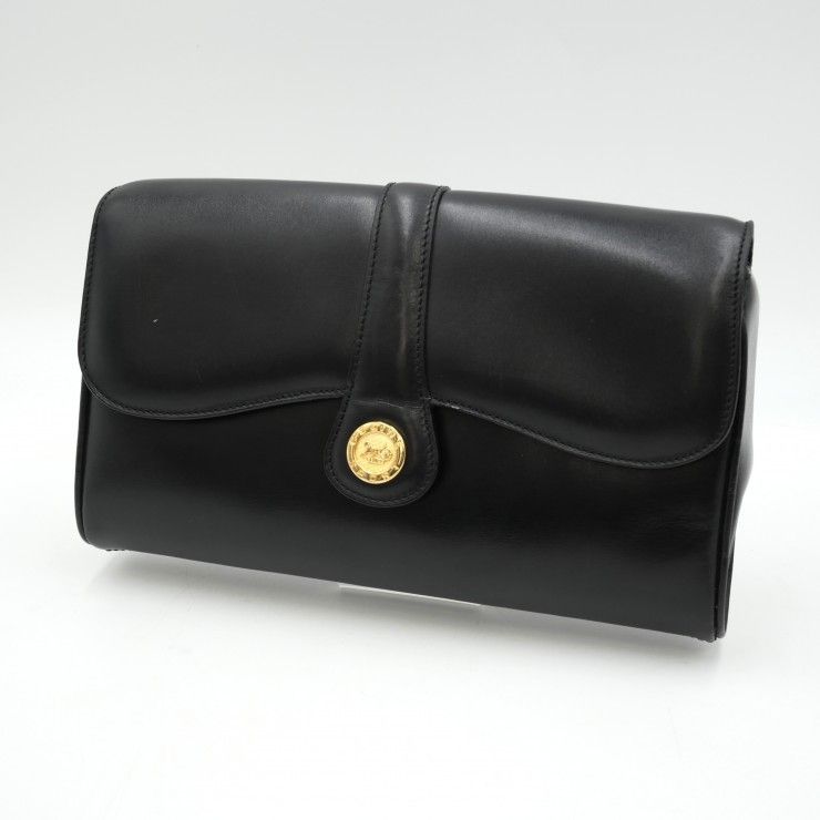 CELINE（セリーヌ）馬車金具 ヴィンテージ ショルダーバッグ クラッチバッグ ブラック レザー ゴールド金具 2WAY レディース【中古】