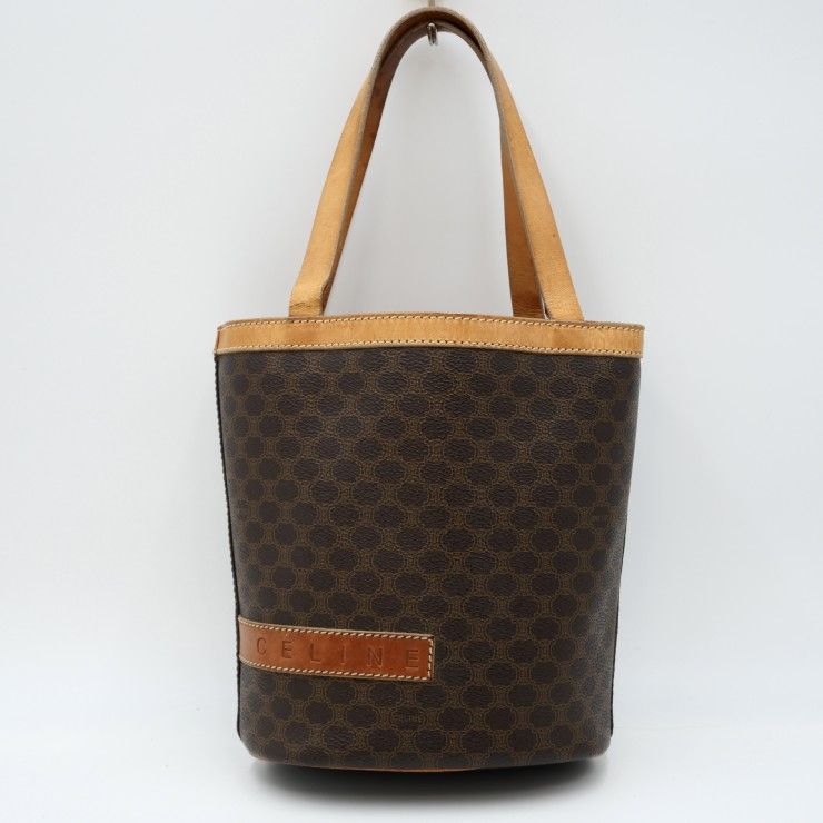 CELINE（セリーヌ）マカダム バケットバッグ ヴィンテージ トートバッグ ブラウン PVC レザー レディース MC00/2【中古】