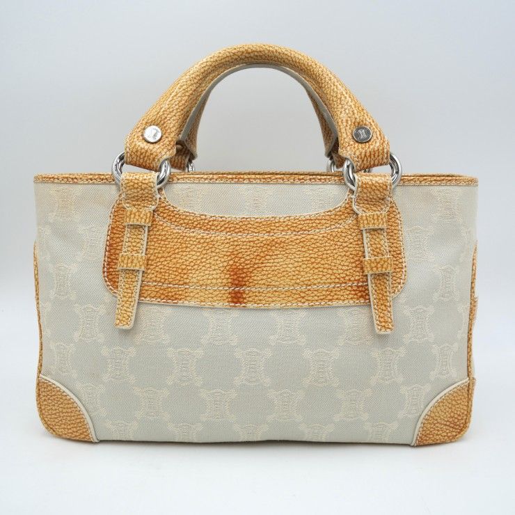 CELINE（セリーヌ）ブギーバッグ ハンドバッグ トリオンフ柄 アイボリー オレンジ ジャガード レザー シルバー金具 レディース【中古】