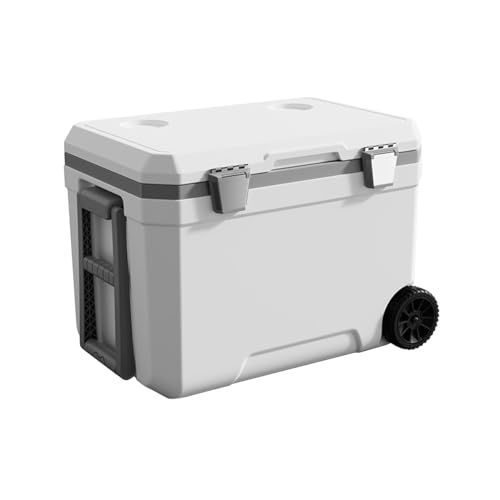 ★新品★RAKU クーラーボックス 釣り 45 L 大容量 約120時間保冷 保冷剤10個付き 大型 保冷箱 キャスター付き 持ち運びやすい 高密閉性 水抜き栓 カップホルダー 頑丈 車載 キャンプ BBQ 防災 2d1ebea4