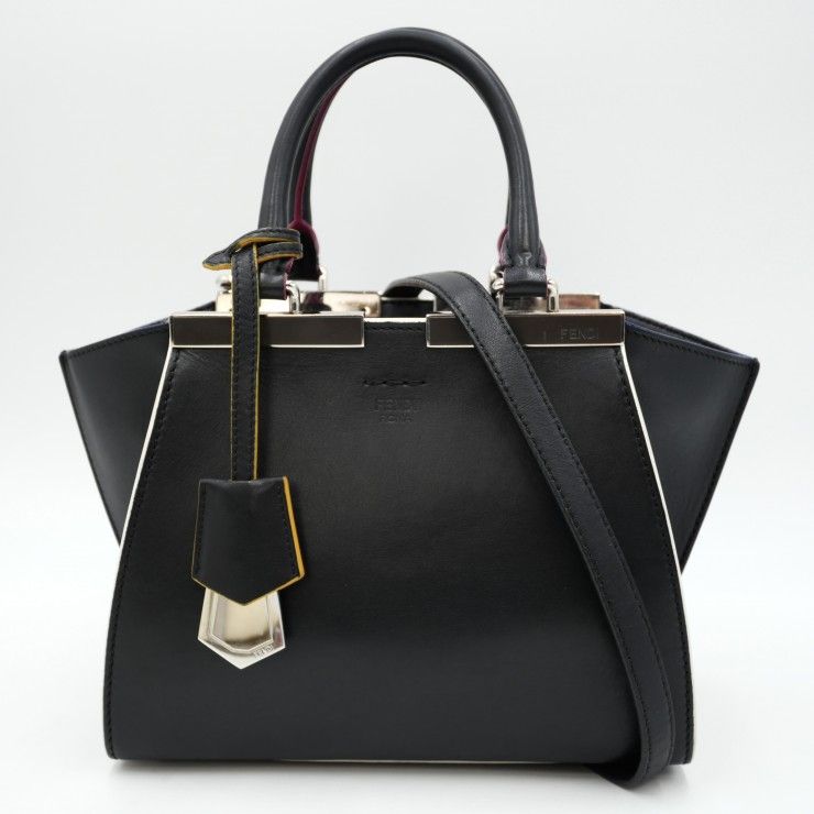 FENDI（フェンディ）プチ トロワジュール ハンドバッグ ショルダーバッグ ブラック レザー 2WAY シルバー金具 レディース 8BH333-5C3【中古】