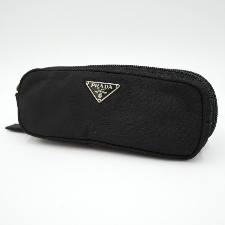 PRADA(プラダ)テスート ペンケース ナイロン ブラック シルバー金具 筆箱 ポーチ イタリア製【中古】