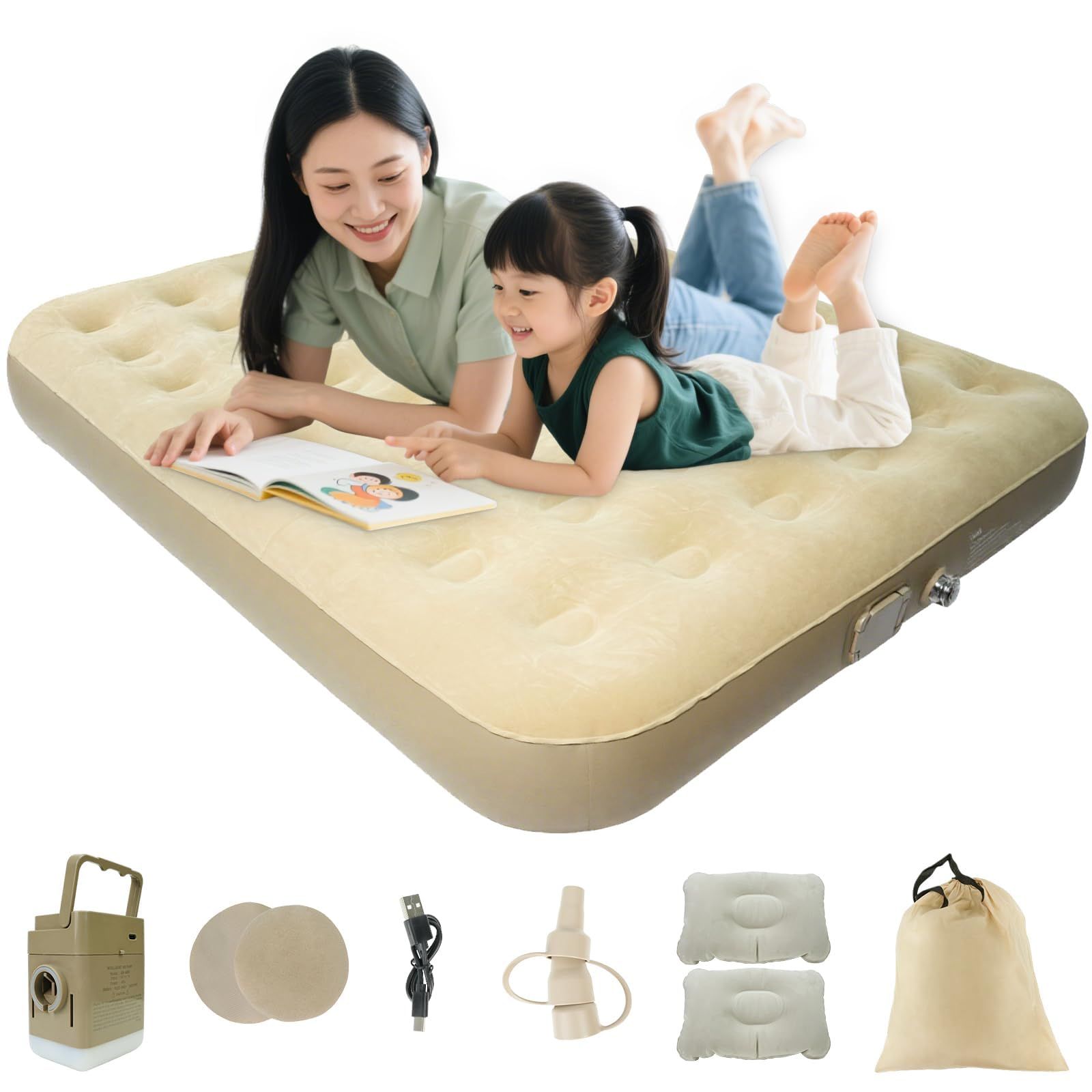 ☆新品☆DEWEL エアーベッド ダブル 電動ポンプ内蔵 エアマット 大型 200×152×25cm 自動膨張 48ハニカム構造 耐荷重300kg 防水性・通気性・快適性 植毛仕様 防災グッズ 軽量 インフレーターマット 収納袋付き 空気ポン 99195ee0