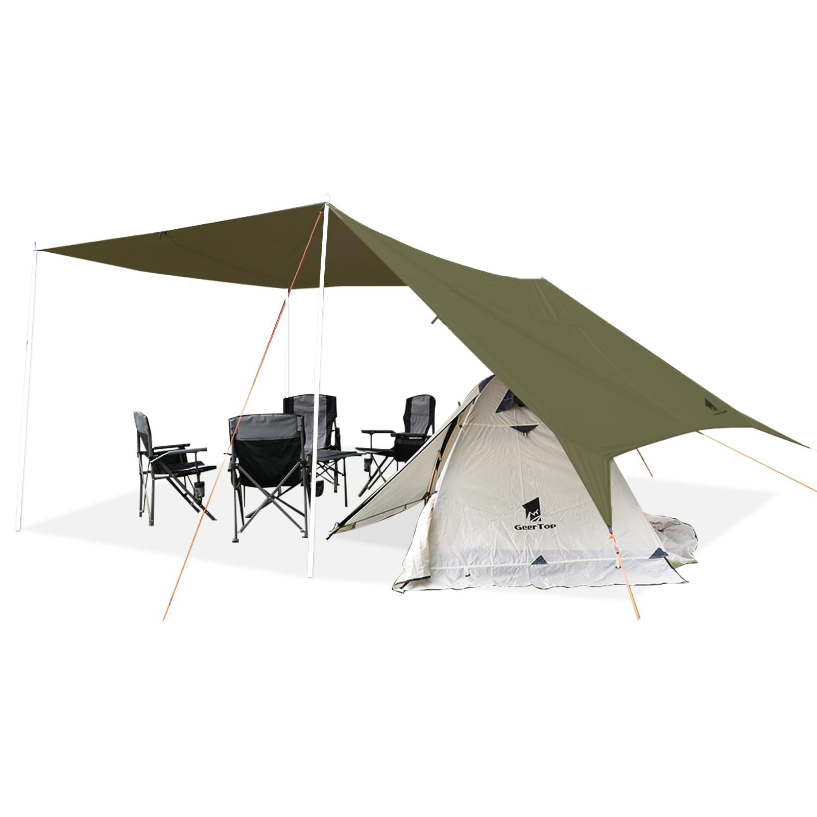 ☆新品☆Geer Top 防水タープ キャンプ タープ 3m×5.25m 大型 遮光 遮熱 耐水3000mm 耐引裂 日よけ カーサイドタープ アウトドア レジャー ピクニック 公園 観戦 車中泊 ビーチ ダークグリーン 0fbe7932