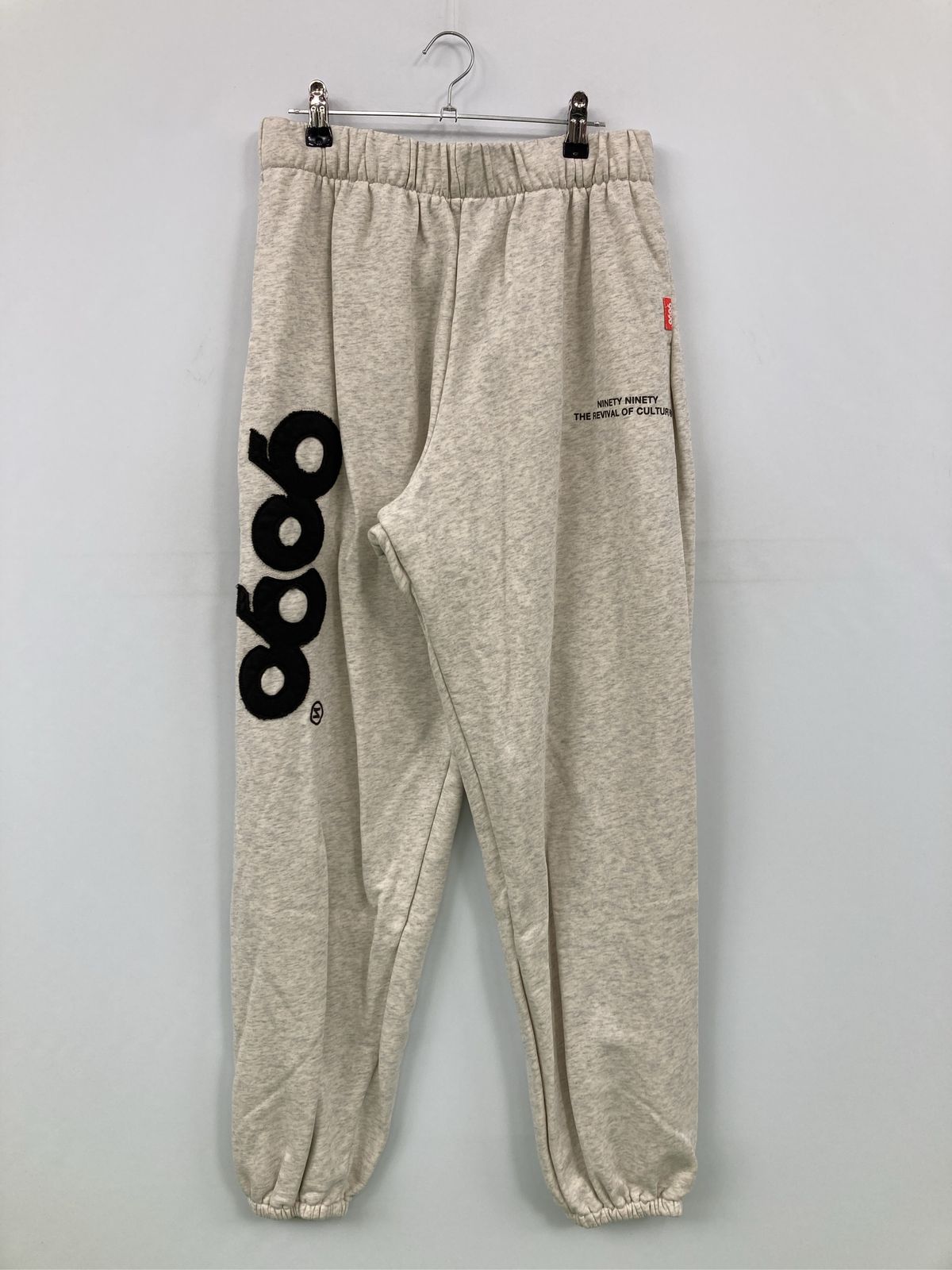 9090 ナインティナインティ スウェットパンツ M ベージュ ワンポイント 無地 ワイド・ルーズ ハイウエスト ウエストゴム・紐 メンズ