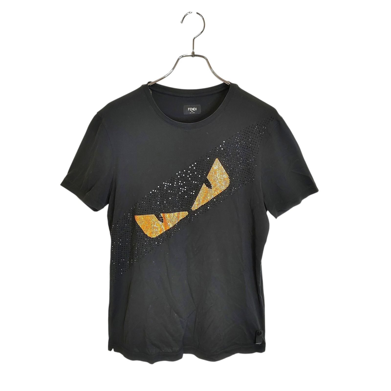 FENDI フェンディ バグズロゴ ラインストーン 半袖 カットソー Tシャツ FY0894 A2F0 M ブラック レディース