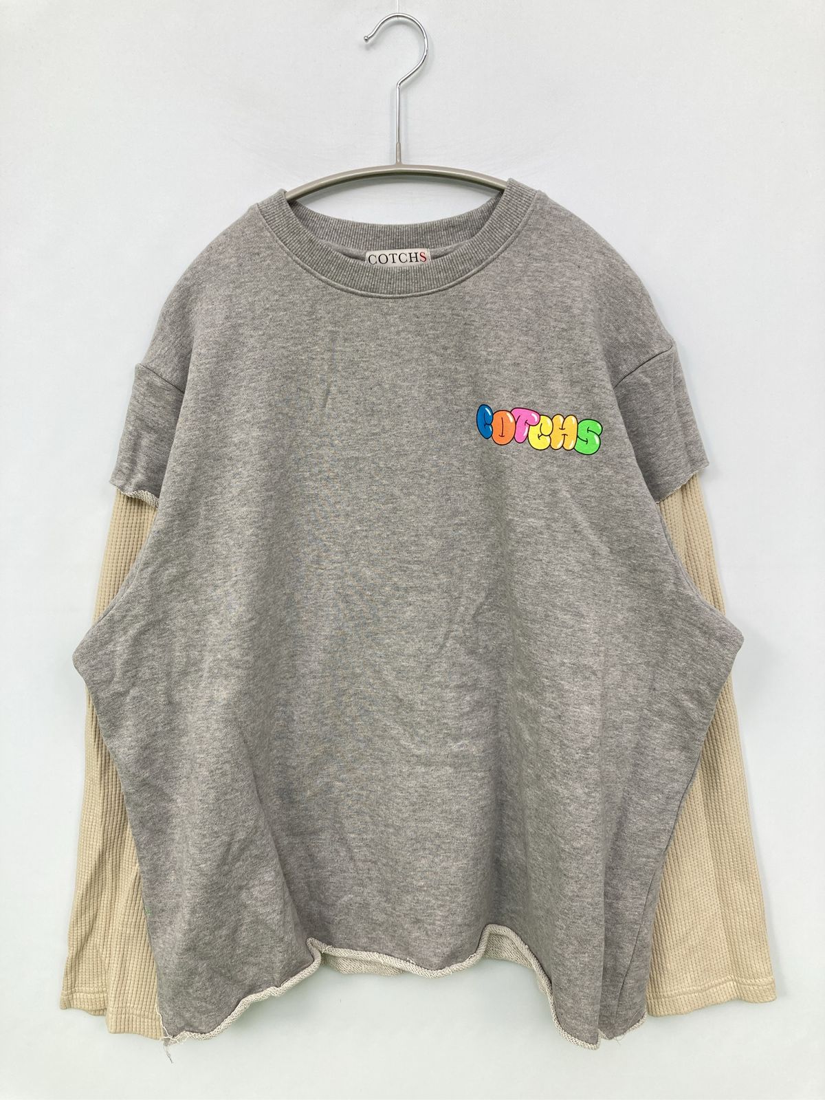 COTCHS Tシャツ/カットソー グレー 無地 バックプリント 前面プリント ミドル丈 長袖 クルーネック(丸首) メンズ