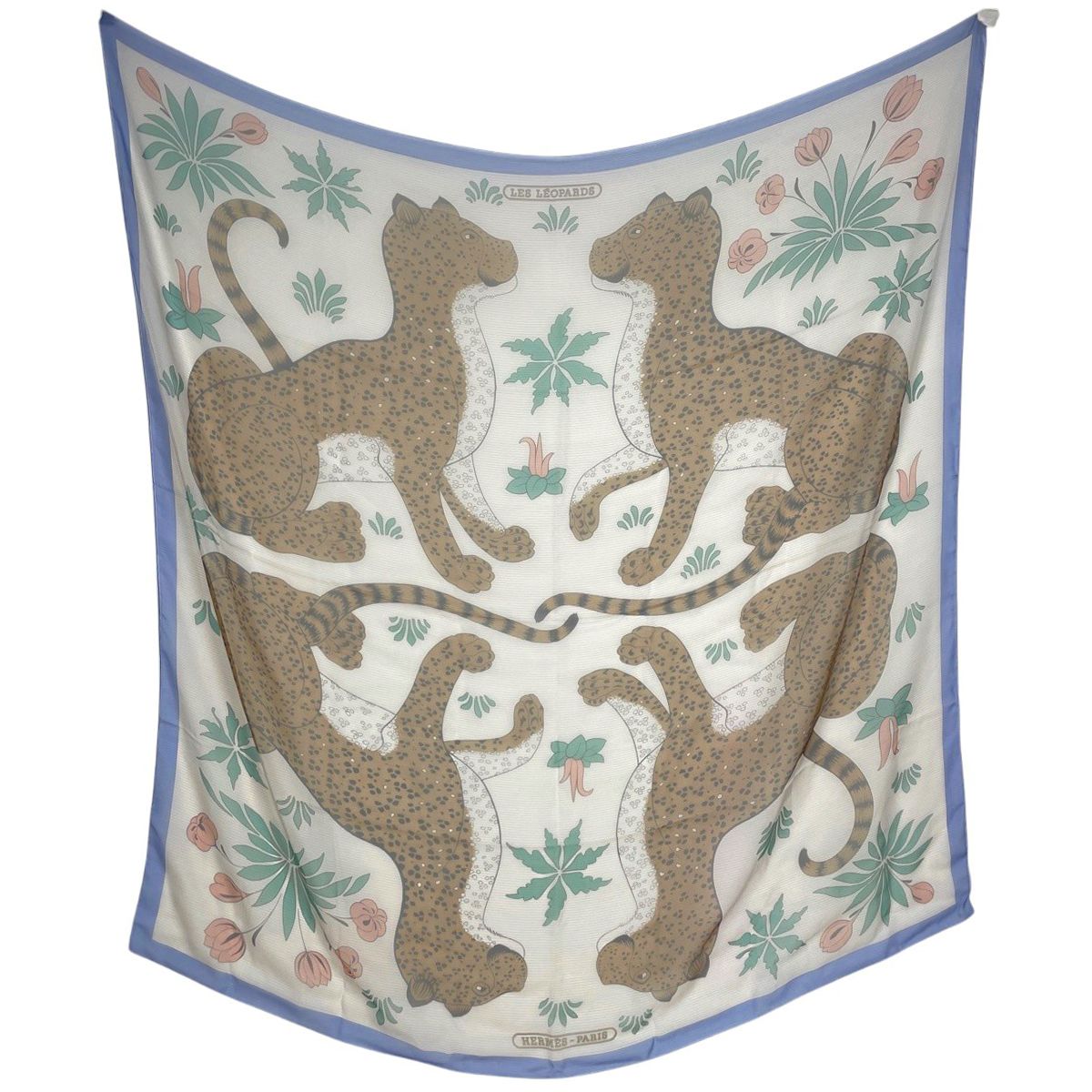 エルメス HERMES カレ 140 LES LEOPARDS レオパード ストール 大判 スカーフ シルク ホワイト ブラウン マルチカラー レディース 【中古】