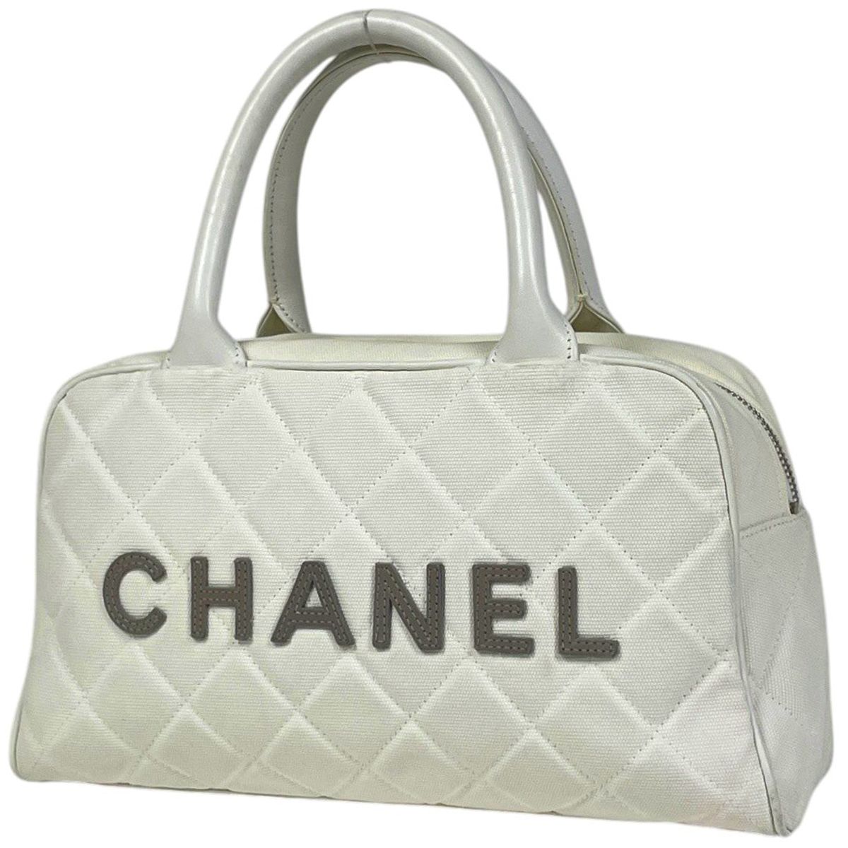 シャネル CHANEL スポーツライン ハンドバッグ ココマーク ボウリングバッグ ミニボストン キャンバス ホワイト レディース 【中古】