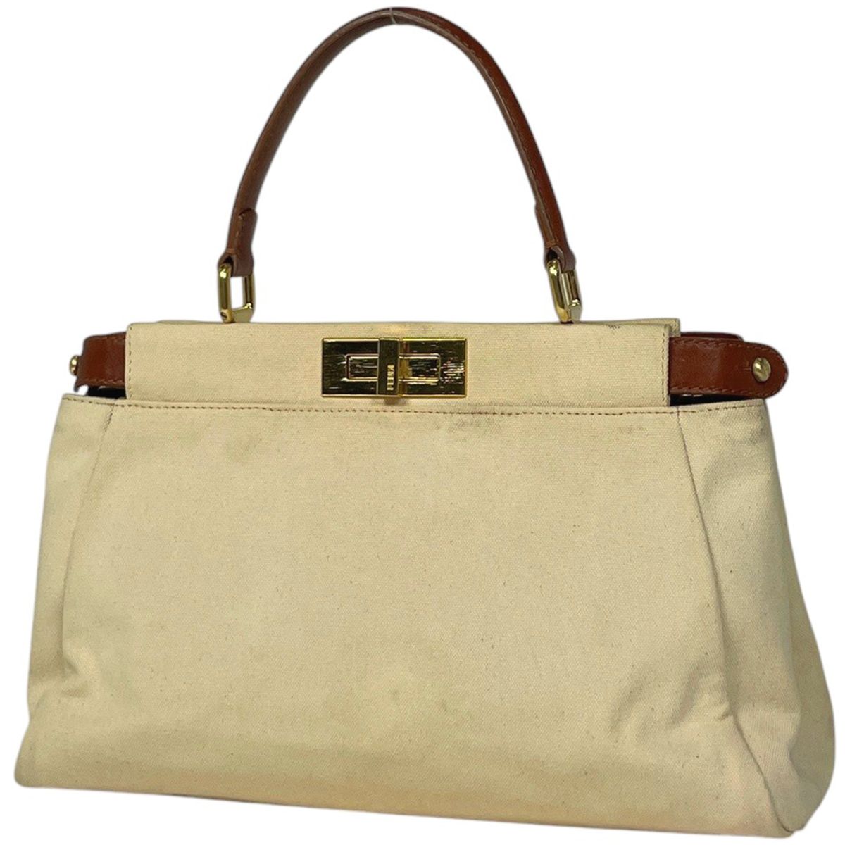 フェンディ FENDI ピーカブー ハンドバッグ キャンバス ベージュ 8BN211 レディース 【中古】