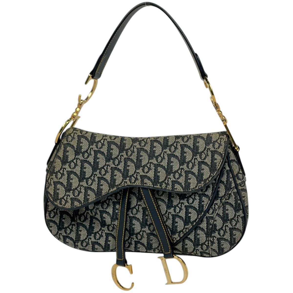 クリスチャンディオール Christian Dior トロッター柄 サドルバッグ ハンドバッグ ワンショルダー キャンバス ネイビー レディース 【中古】