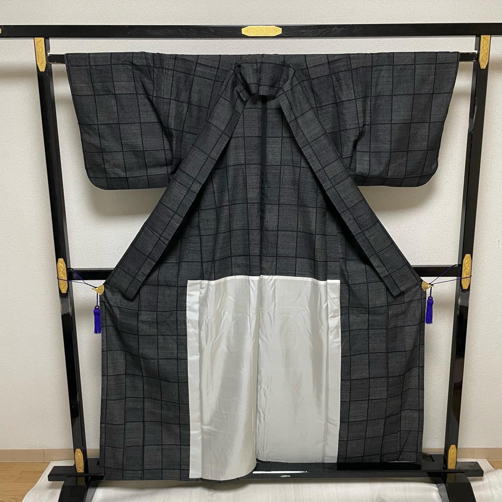 紬 単衣仕立て 格子柄 着物 正絹 X-4193 - メルカリ