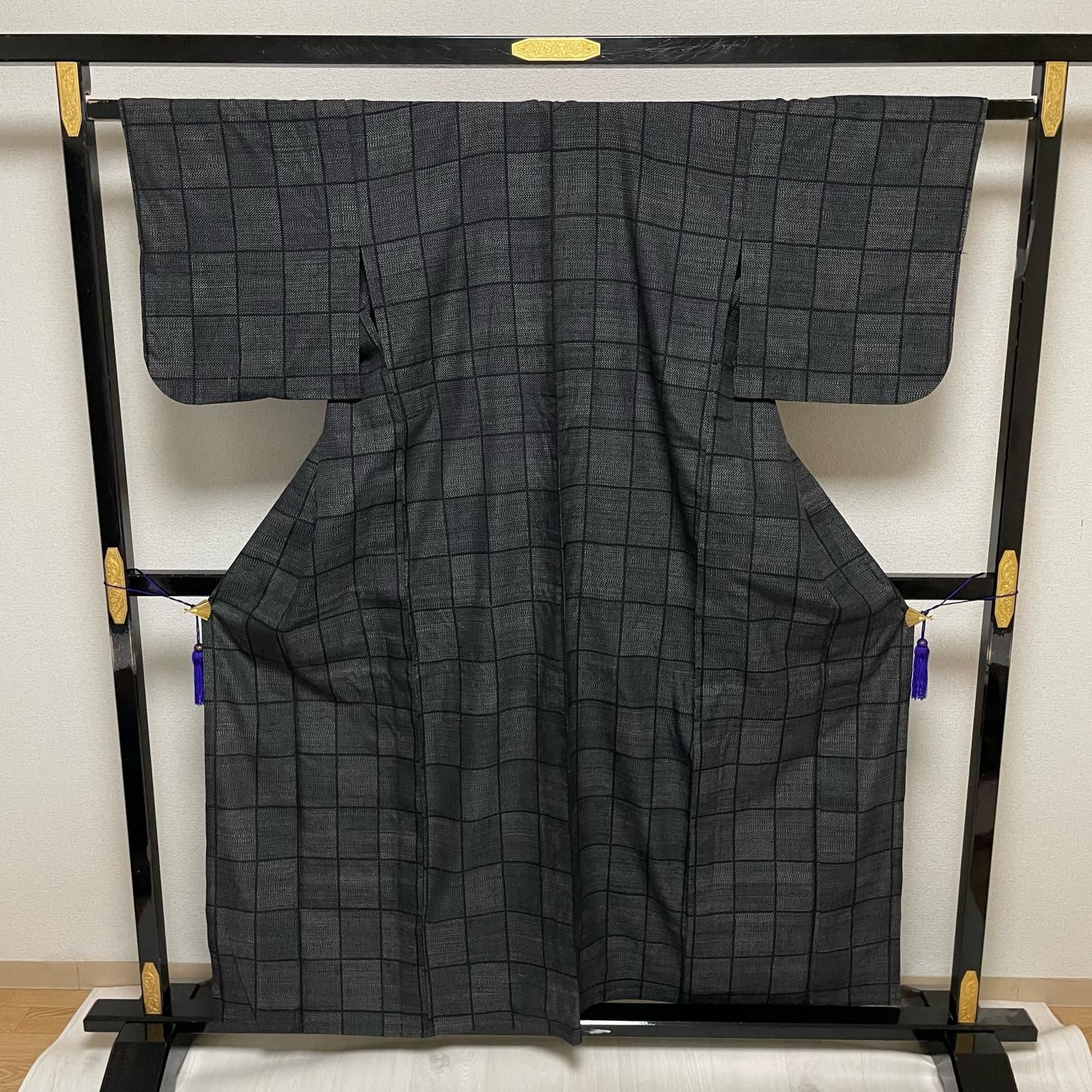 紬 単衣仕立て 格子柄 着物 正絹 X-4193 - メルカリ