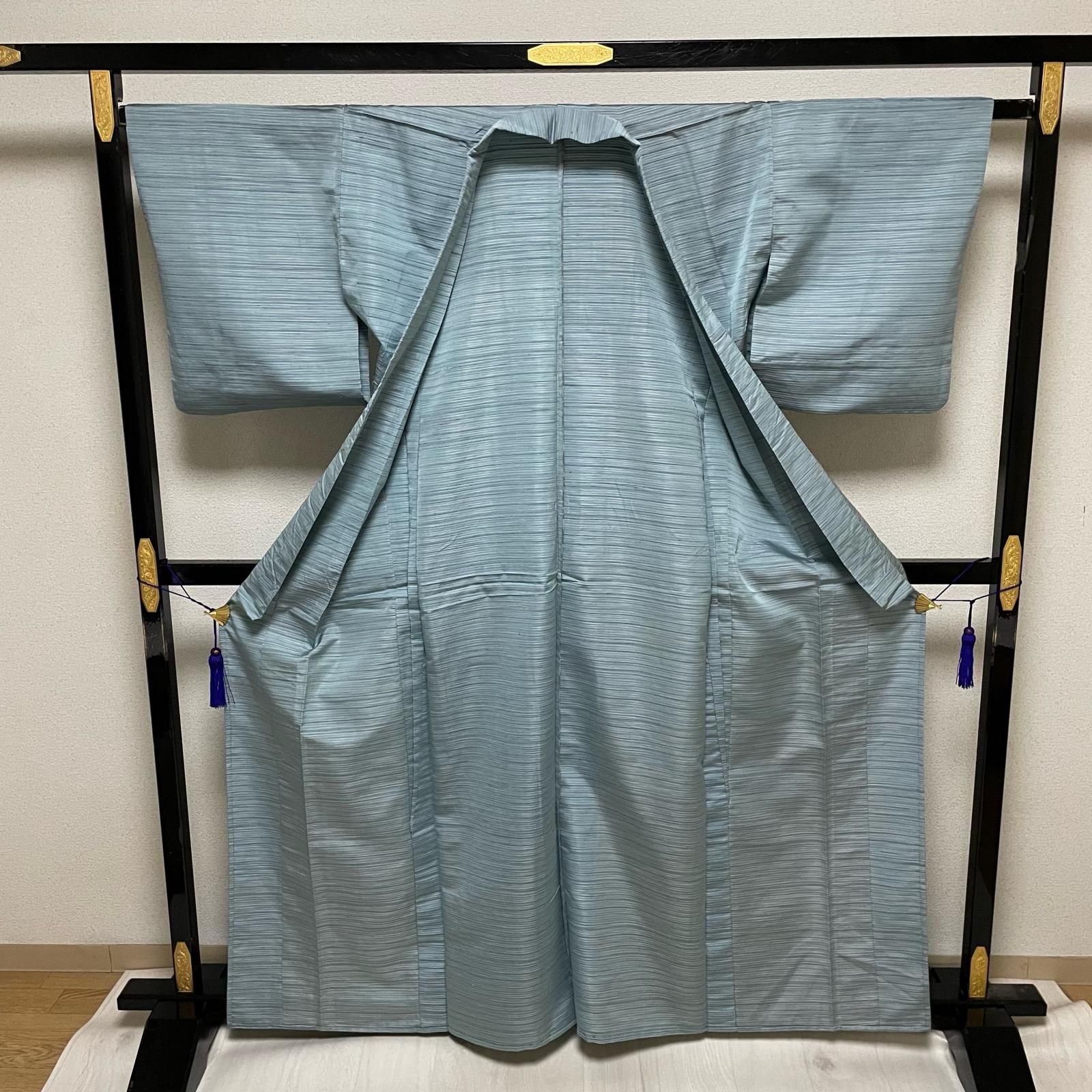 紬 単衣仕立て 細かな横縞模様 着物 正絹 X-4198 - メルカリ