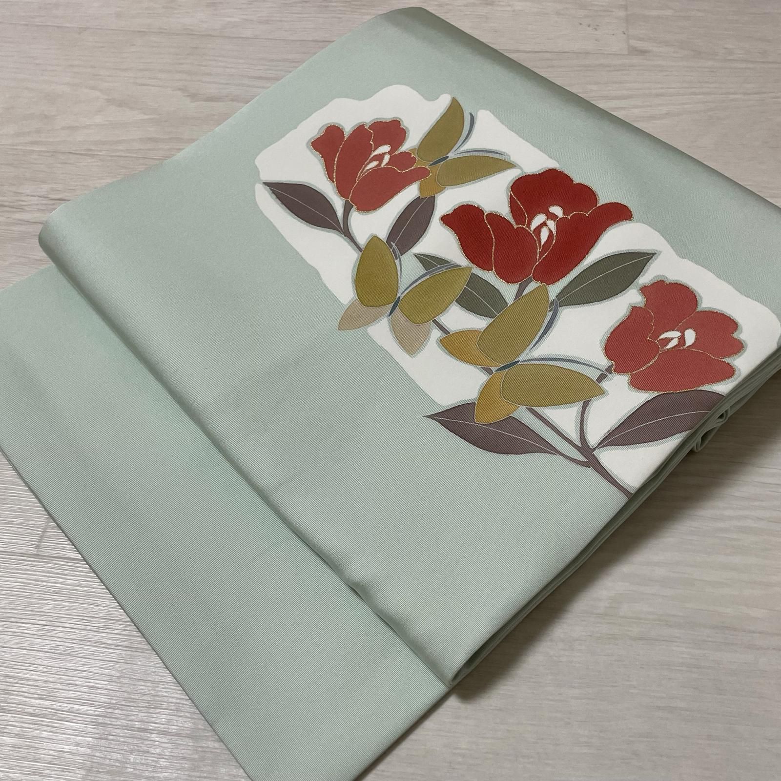 名古屋帯 塩瀬 上品な花模様の染め 九寸 正絹 着物 X-4299