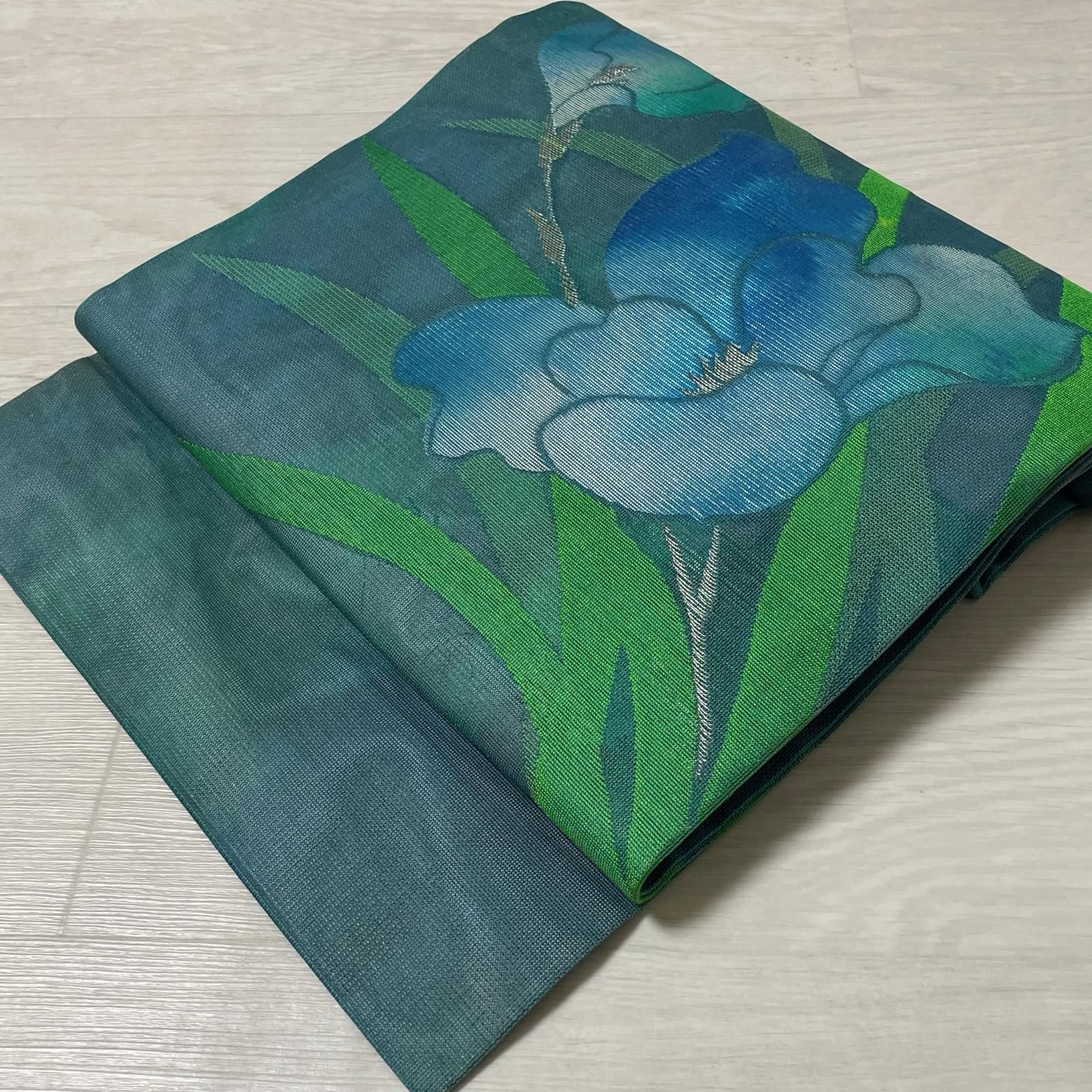 名古屋帯 紗織 鮮やかな花模様 九寸 正絹 着物 X-4318