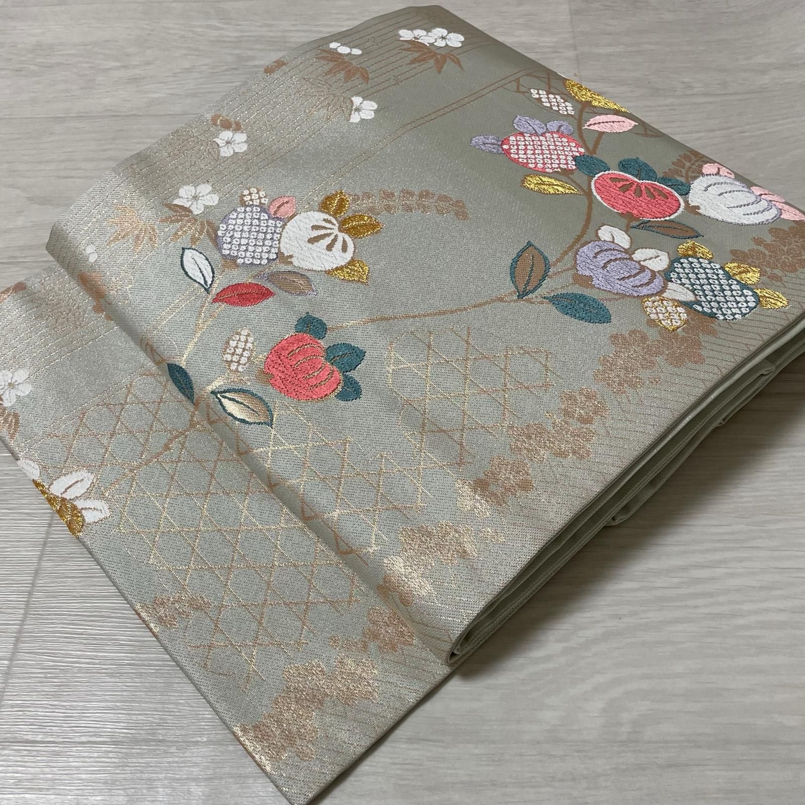 名古屋帯 唐織の橘 九寸 正絹 着物 X-4321