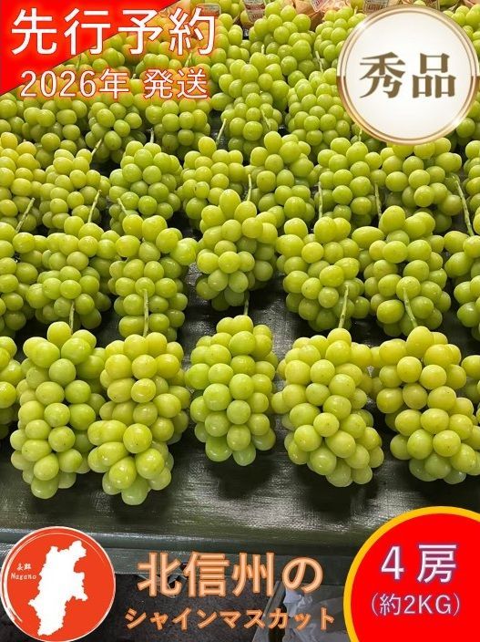 予約】長野県産 シャインマスカット 4房(2kg) クール便 - メルカリ