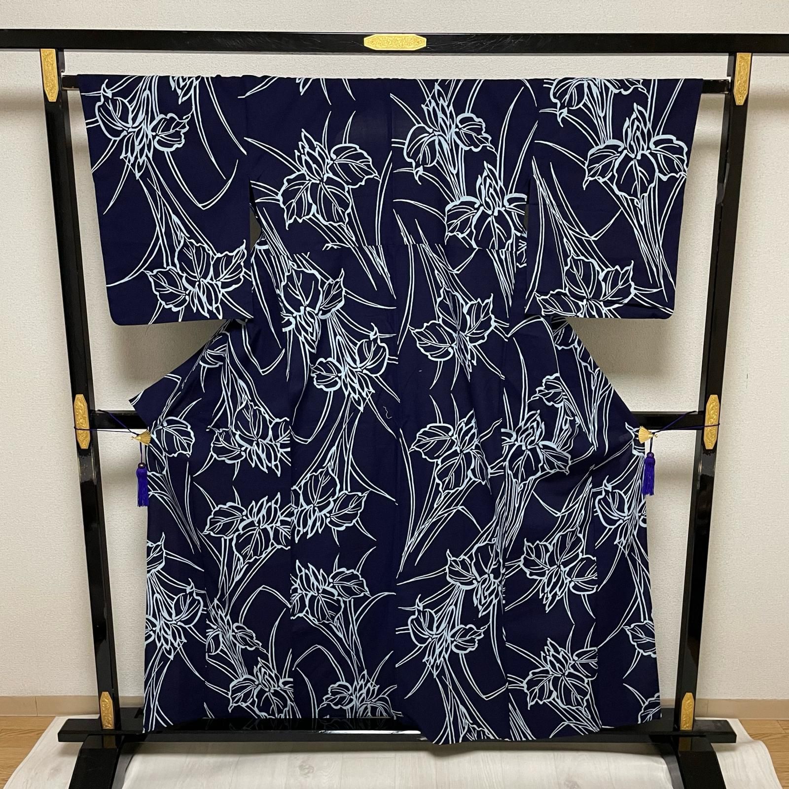 浴衣 注染染め 菖蒲 着物 綿 X-4343