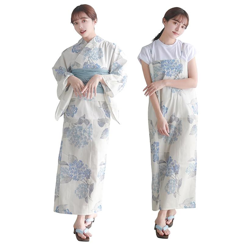 【新品】 [KYOETSU] [キョウエツ] 浴衣セット 変わり織 生成り ワンピース 2点セット(浴衣、兵児帯) レディース A (清廉の浮世かすれ, フリーサイズ)
