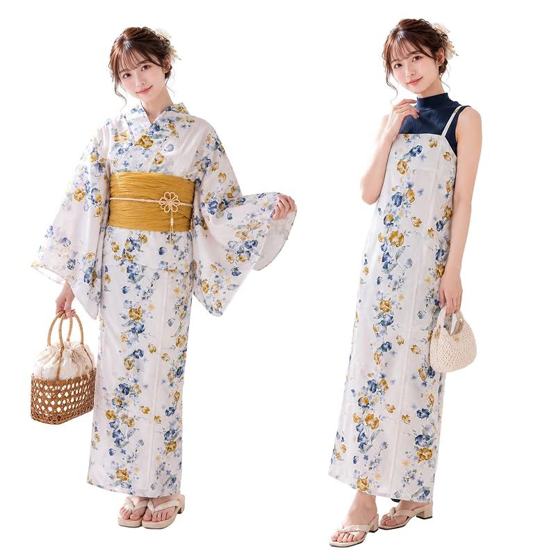 【新品】 [NISHIORI] 二部式浴衣 レディース 3点セット ワンピース浴衣 セパレート浴衣 浴衣 ワンピース 兵児帯付き フリーサイズ 簡単着付け 着崩れしにくい 大人 女性 花火大会 夏祭り 夕涼み お祭り 浴衣セット (w-5)