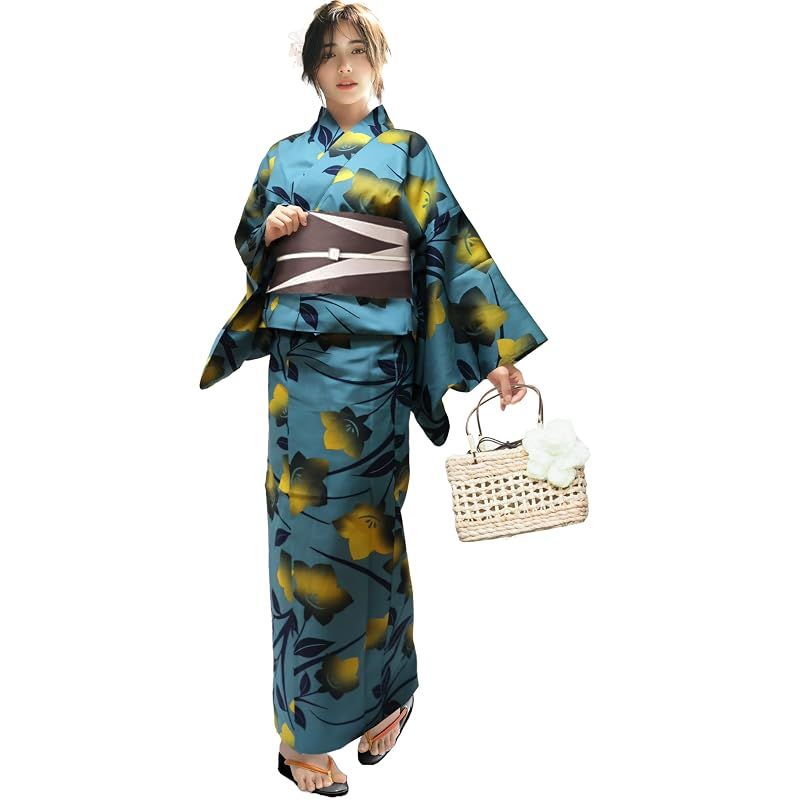 【新品】 [Aletta domani] 浴衣 レディース 2点セット 浴衣帯 セット 半幅帯 リバーシブル 綿100％ 古典柄 花火大会 月夜桔梗（つきよききょう）青 茶 ベージュ
