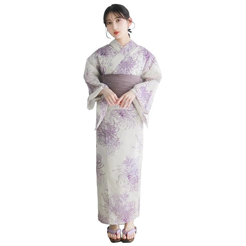 【新品】 [KYOETSU] [キョウエツ] 浴衣セット 変わり織 生成り 二部式 3点セット(浴衣、兵児帯、下駄) レディース AB (フリーサイズ, 4.紫菊の霞) 8,785円