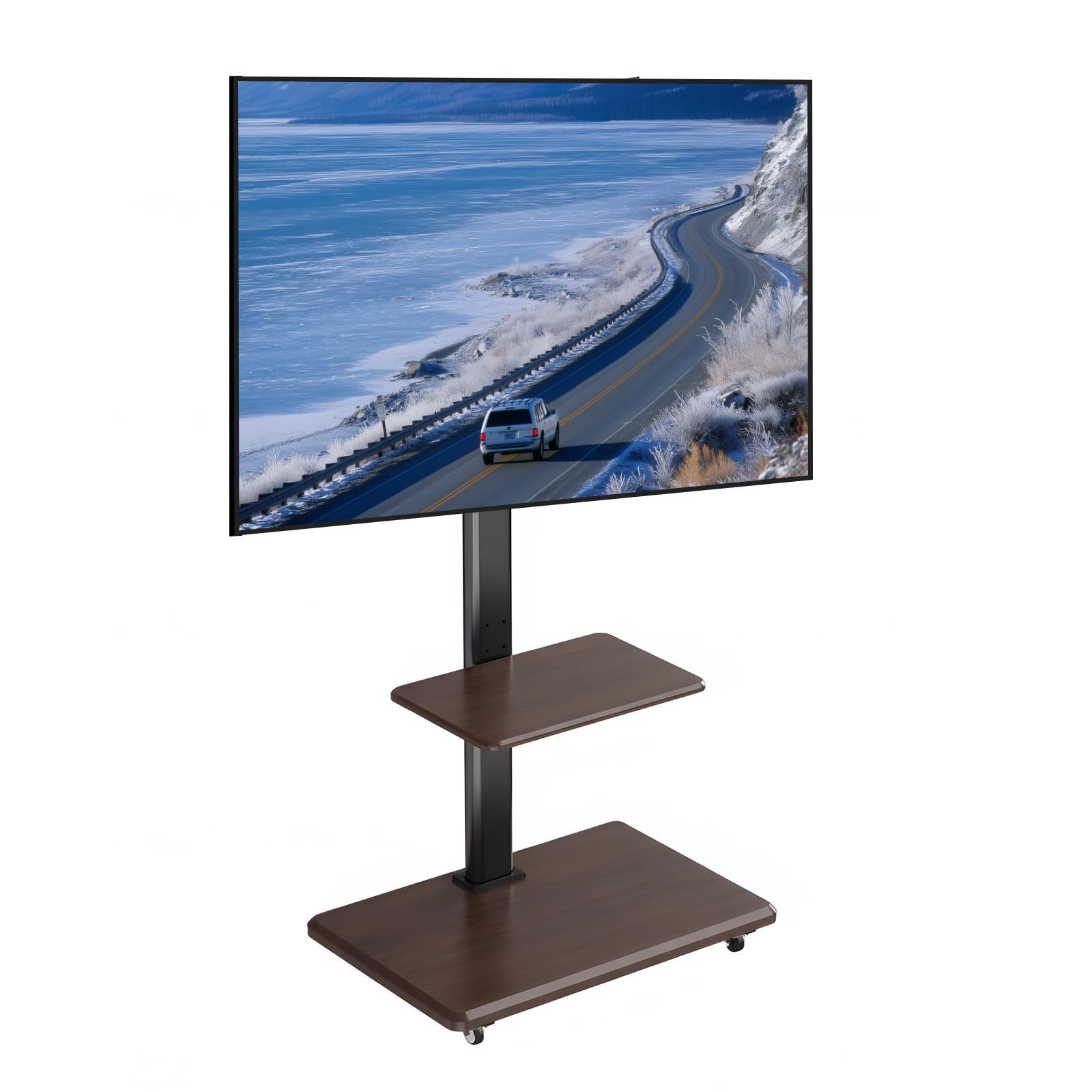 【在庫処分】VESA600X400mm 耐荷重40kg 26-65インチ対応 家用 省スペース 首振り可能 会社用 stand tv 業務用 移動式 テレビ台 ビジネス展示用 ハイタイプ tvスタンド 学校 壁寄せ キャスター付き 病院(D-ブラウン) テレビ