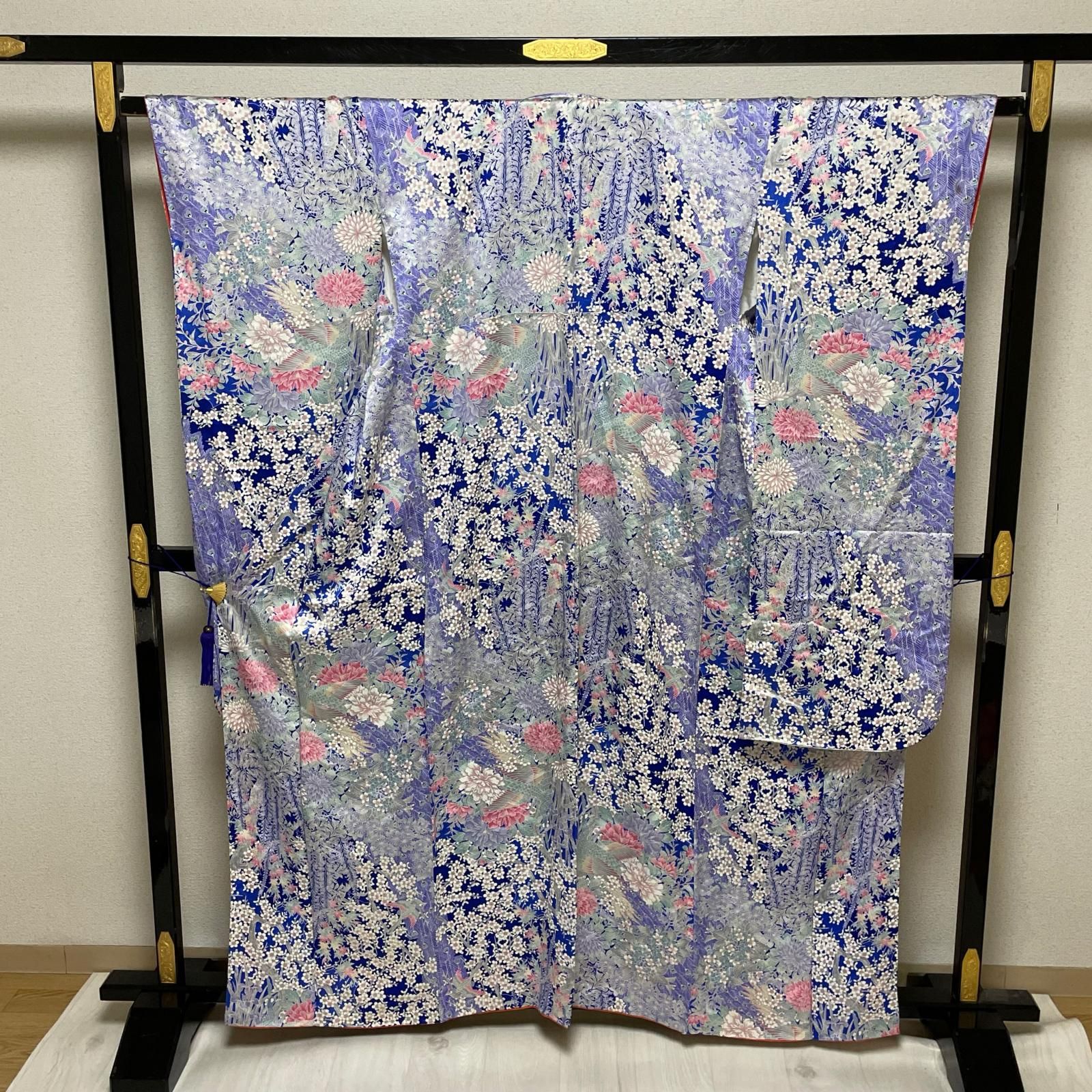 振袖 孔雀に美しい花々 着物 正絹 X-4434 8,614円