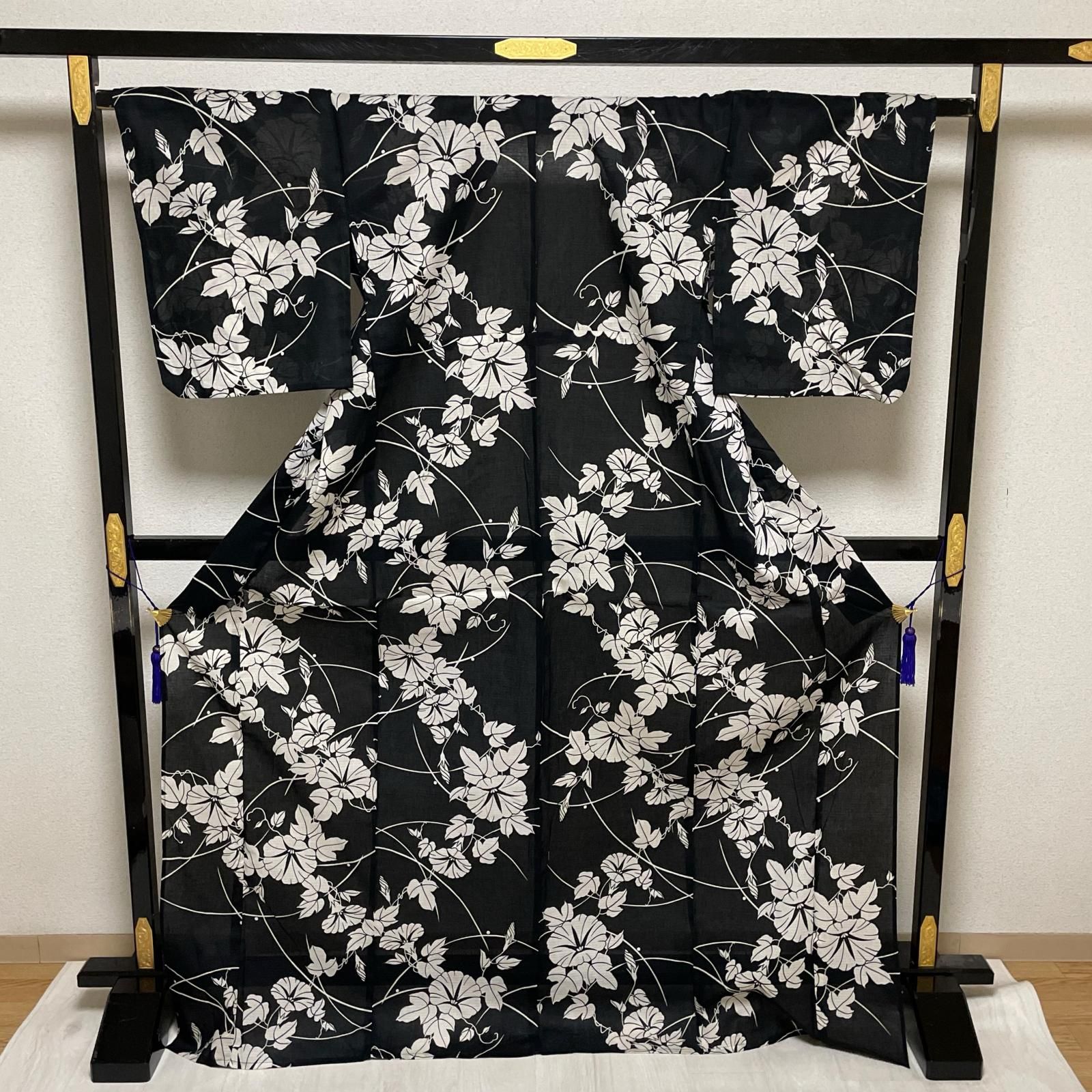 浴衣 綿紅梅 裄65.5 トールサイズ 朝顔 モノトーン 着物 綿 X-4440 7,742円