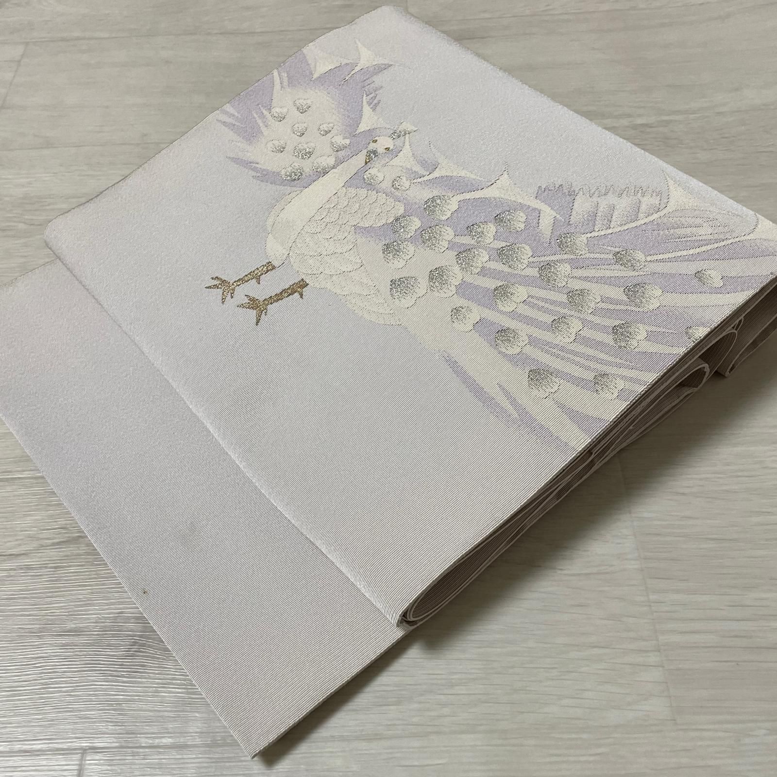 名古屋帯 綴れ 孔雀 八寸 正絹 着物 X-4442