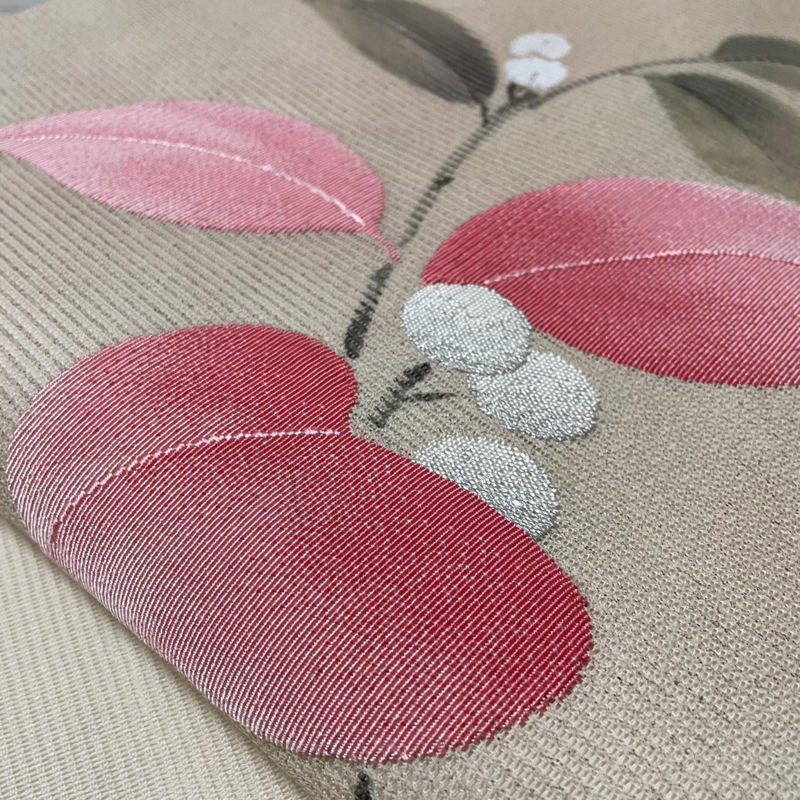 名古屋帯 紗織 草花模様の上品な織出し 九寸 正絹 着物 X-4478