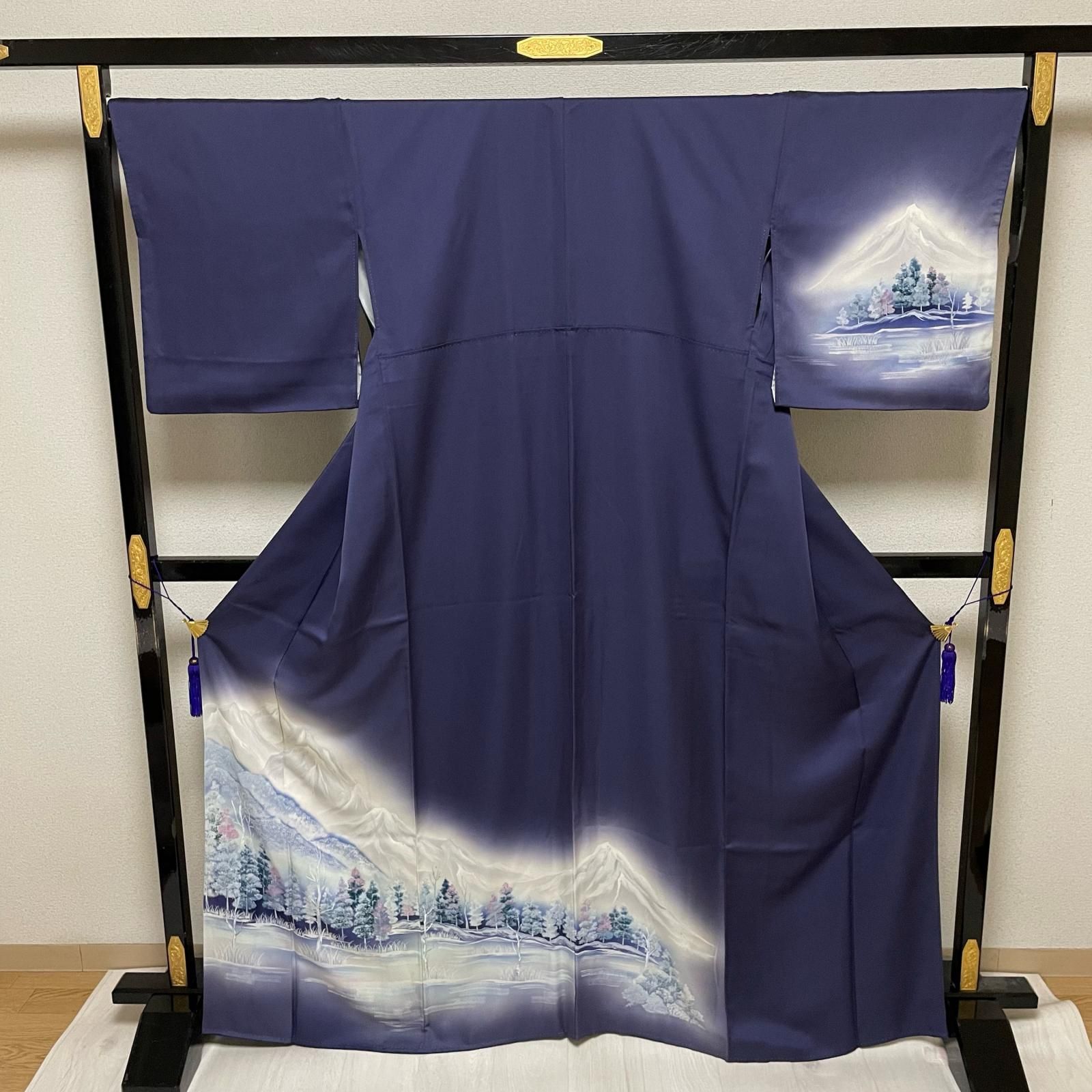 付下げ 裄67.5 風景の美しい染め 着物 正絹 X-4499