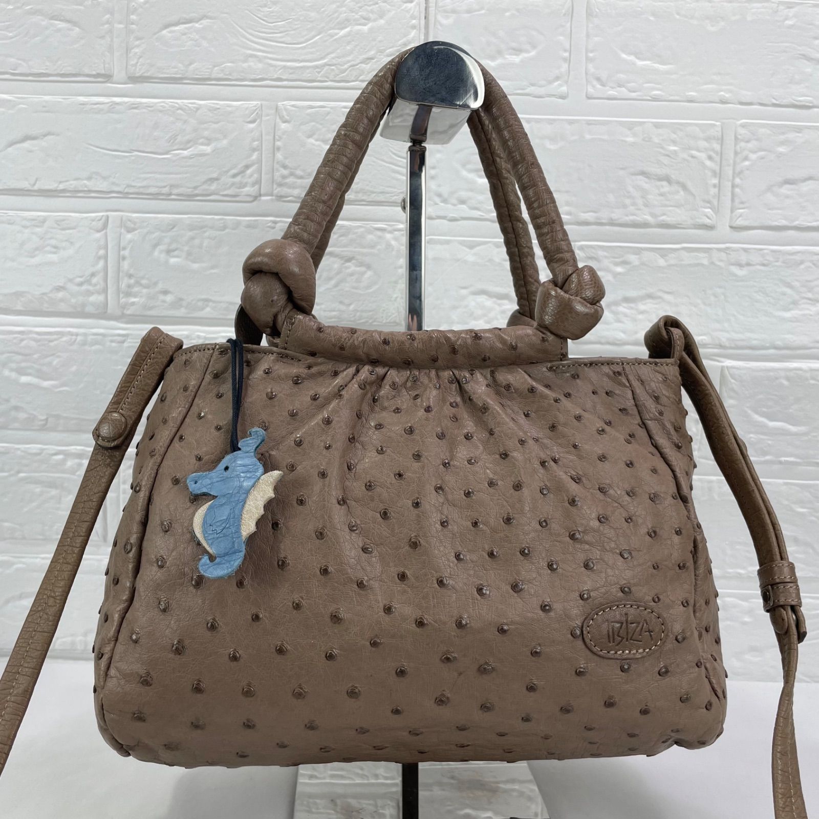 極美品】IBIZA イビザ オーストリッチ レザー 2WAY ハンドバッグ 