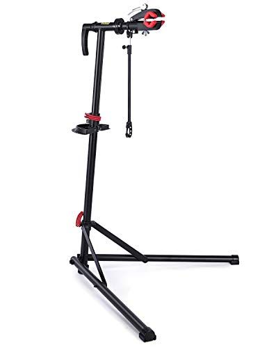 【新品】CXWXC 自転車 メンテナンススタンド ワークスタンド ロードバイク スチール製 高さ/角度調節可 折りたたみ式 ディスプレイスタンド 工具トレー/ハンドル支えバー付 ブラック （CX-C10） b543ae39