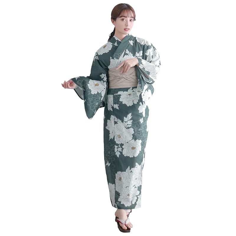 【新品】 [KYOETSU] [キョウエツ] 浴衣セット 変わり織 生成り 2点セット(浴衣、兵児帯) レディース A (葛に紅桔梗, フリーサイズ)
