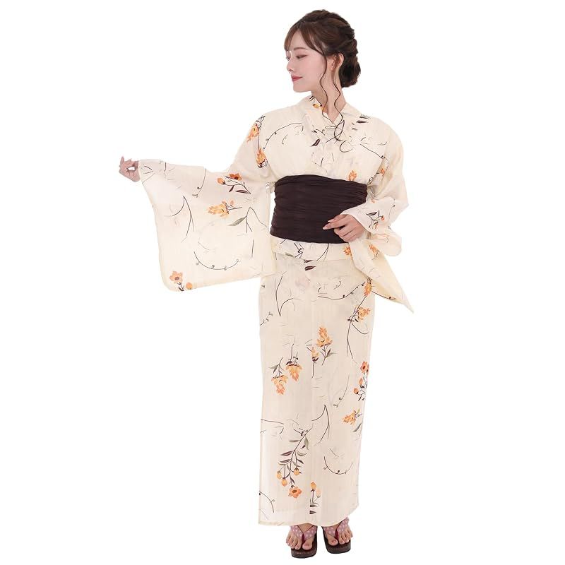 【新品】 [KYOETSU] [キョウエツ] 浴衣セット 変わり織 生成り 2点セット(浴衣、兵児帯) レディース A (薫風桔梗かなで, フリーサイズ)