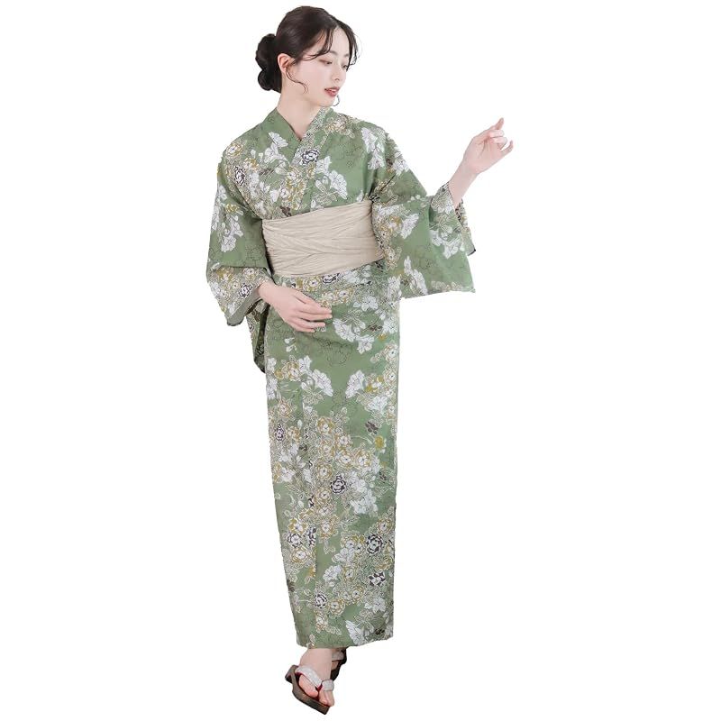 【新品】 [KYOETSU] [キョウエツ] 浴衣セット 変わり織 二部式 2点セット(浴衣、兵児帯) レディース AB (春の庭園, フリーサイズ)