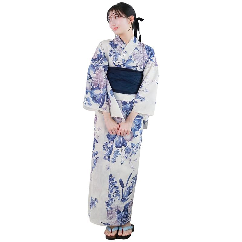 【新品】 [KYOETSU] [キョウエツ] 浴衣セット 変わり織 二部式 2点セット(浴衣、兵児帯) レディース AB (フローズンブーケ, フリーサイズ)