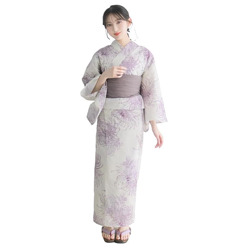 【新品】 [KYOETSU] [キョウエツ] 浴衣セット 変わり織 二部式 2点セット(浴衣、兵児帯) レディース AB (紫菊の霞, フリーサイズ)