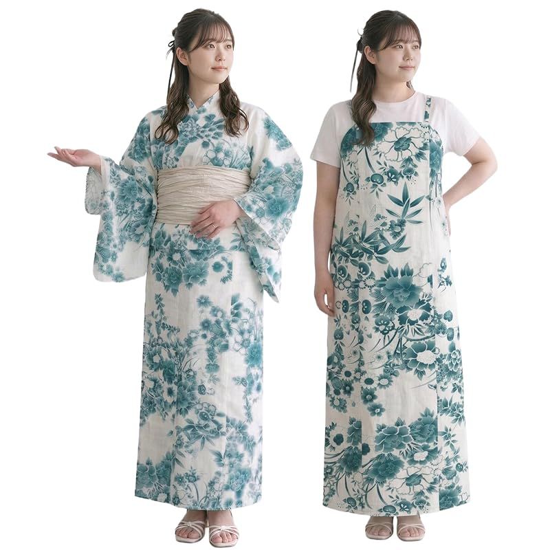 【新品】 [KYOETSU] [キョウエツ] 浴衣セット 変わり織 生成り ワンピース 2点セット(浴衣、兵児帯) レディース フリーワイドサイズ FW (翡翠花苑, フリーワイドサイズ)
