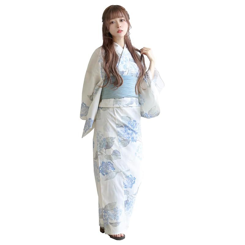 【新品】 [KYOETSU] [キョウエツ] 浴衣セット 変わり織 生成り 2点セット(浴衣、兵児帯) レディース A (清廉の浮世かすれ, フリーサイズ)