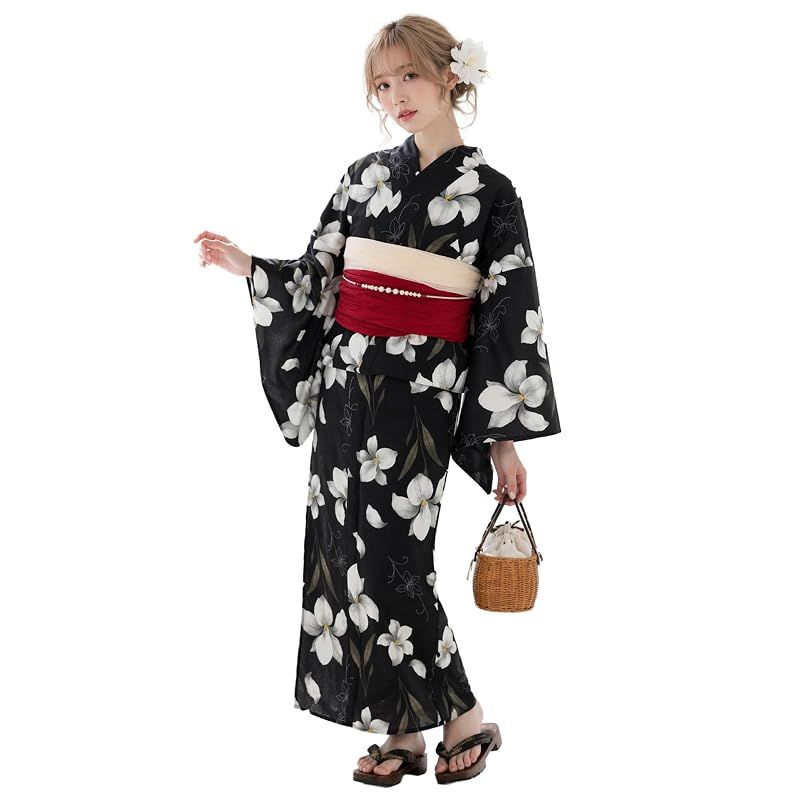 【新品】 浴衣 セット レディース 二部式 選べる浴衣 しわ兵児帯 2点セット 大人かわいい 上品 花柄 夏祭り 花火大会 (15, 通常タイプ)