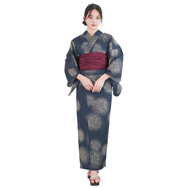 【新品】 [KYOETSU] [キョウエツ] 浴衣セット 変わり織 生成り 二部式 3点セット(浴衣、兵児帯、下駄) レディース AB (宵の万華, フリーサイズ)