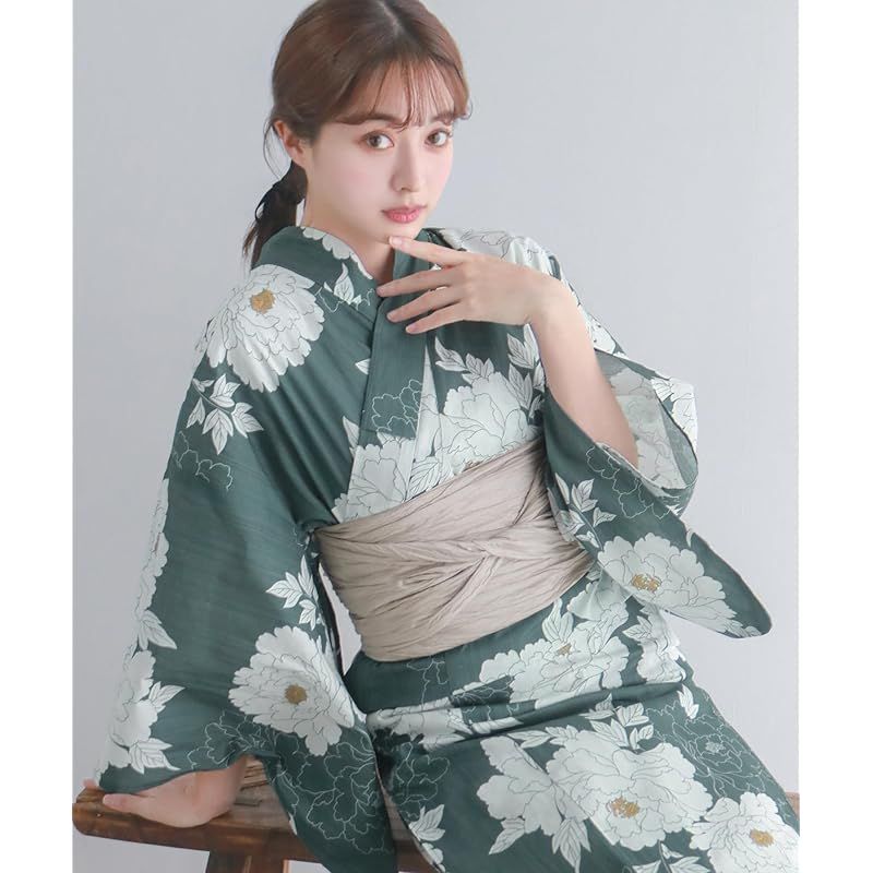 【新品】 [KYOETSU] [キョウエツ] 浴衣セット 変わり織 生成り 2点セット(浴衣、兵児帯) レディース A (キャラメルムース, フリーサイズ)